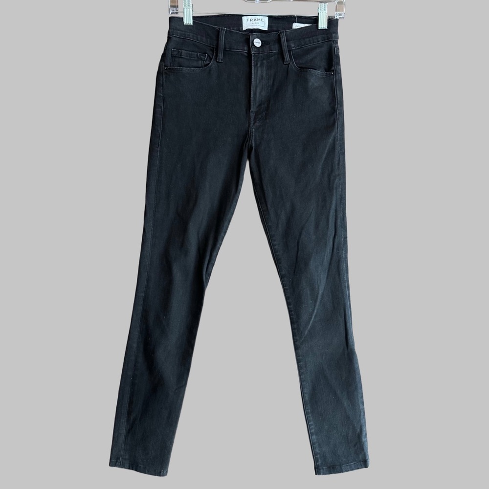 Frame Denim Forever Karlie Skinny Jeans in Noir Coated Size 28